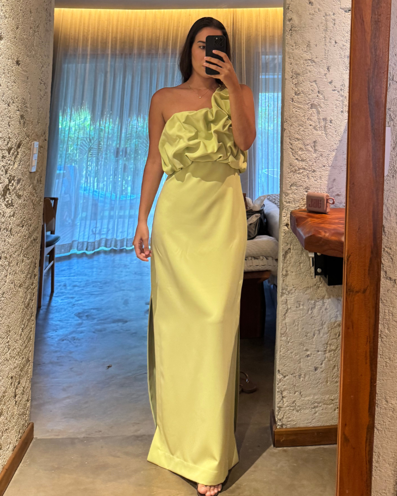 vestido detalhe busto verde