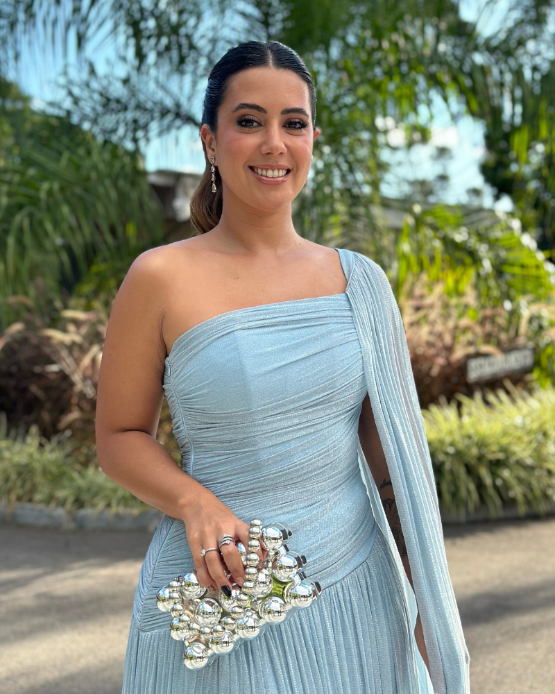 vestido lurex capa azul