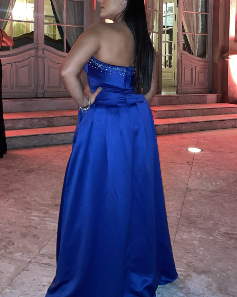 vestido bordado longo azul