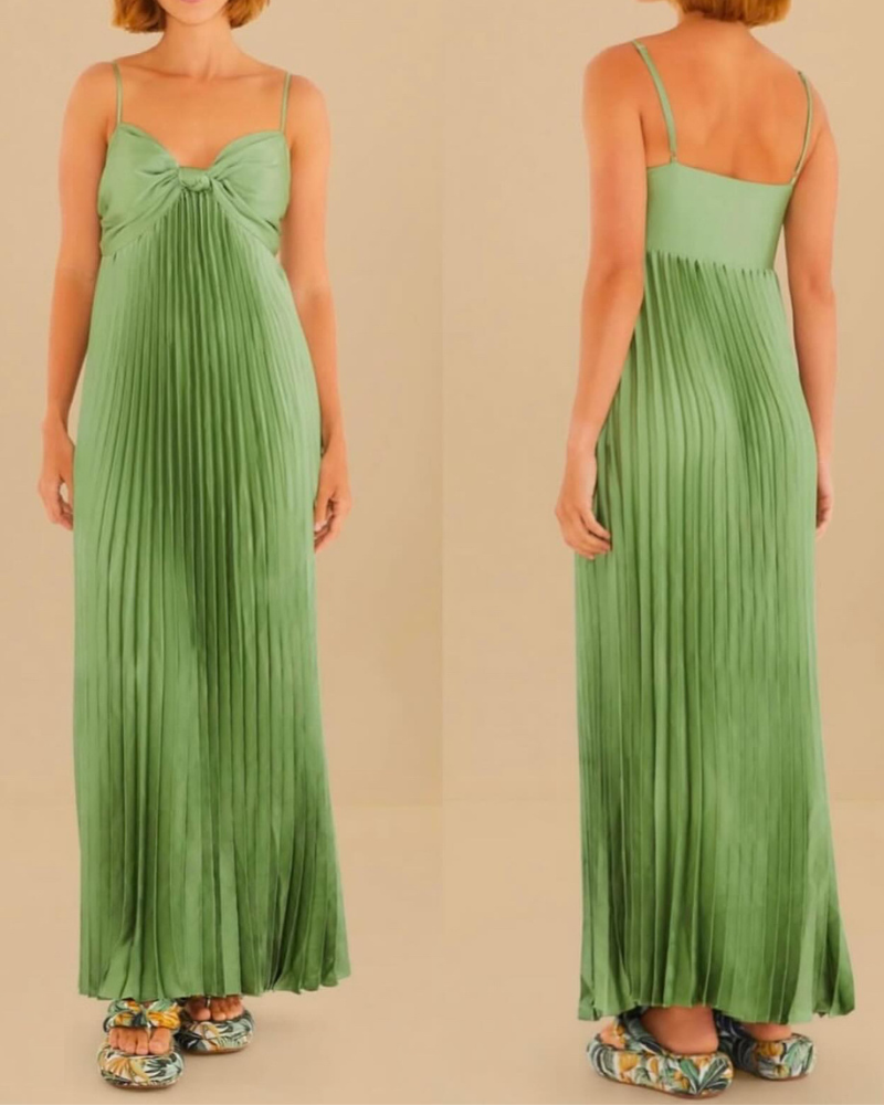 vestido plissado detalhe busto verde