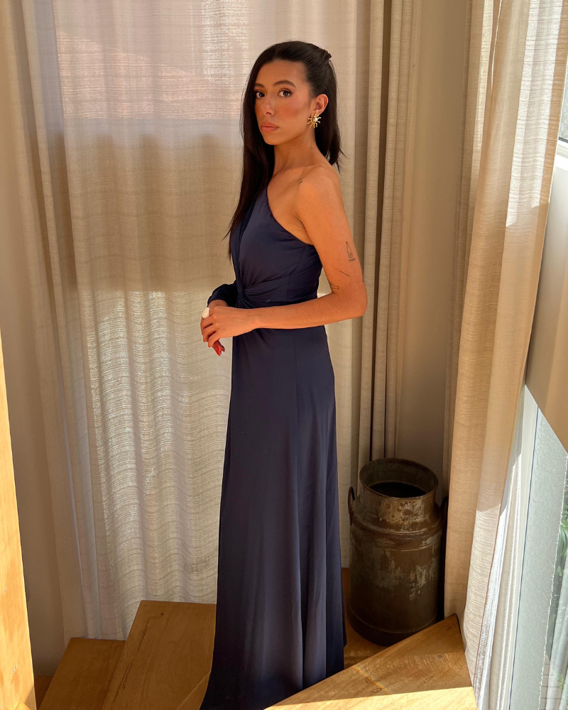 vestido um ombro só azul