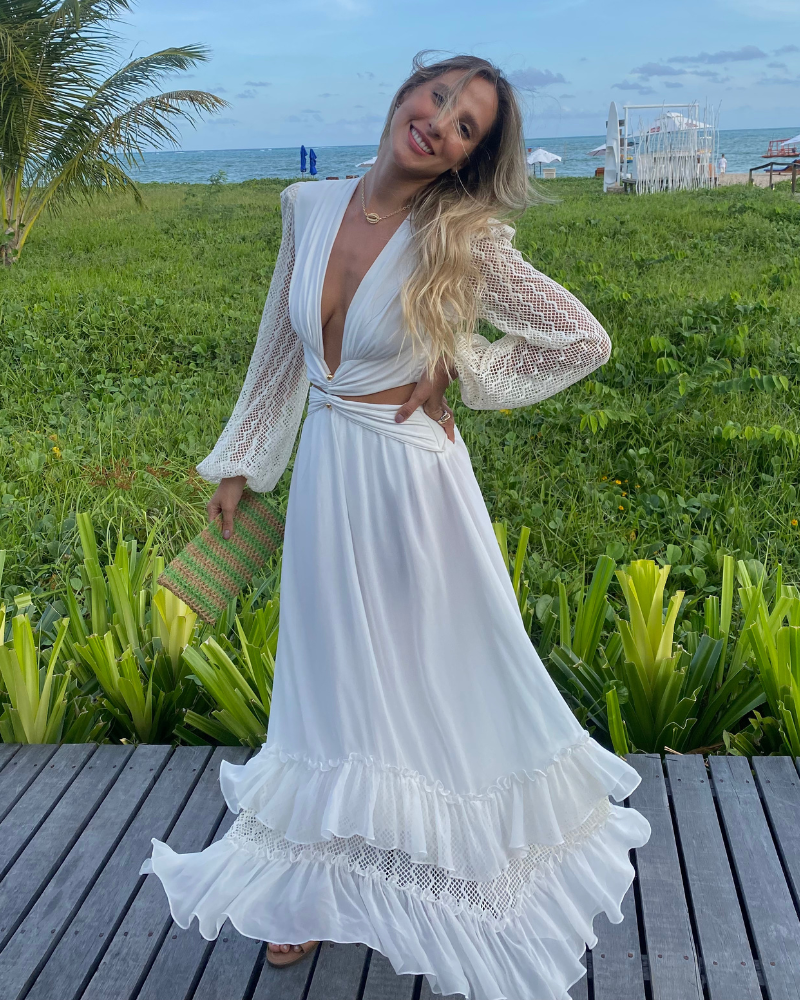 vestido detalhe camadas branco