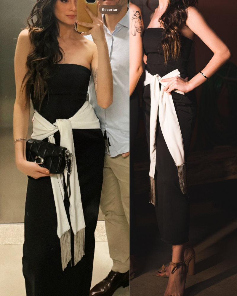 vestido lenço de franjas P&B
