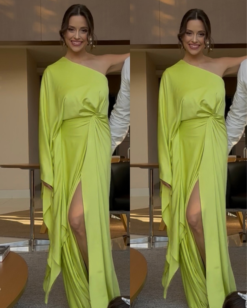 vestido um ombro só verde lima