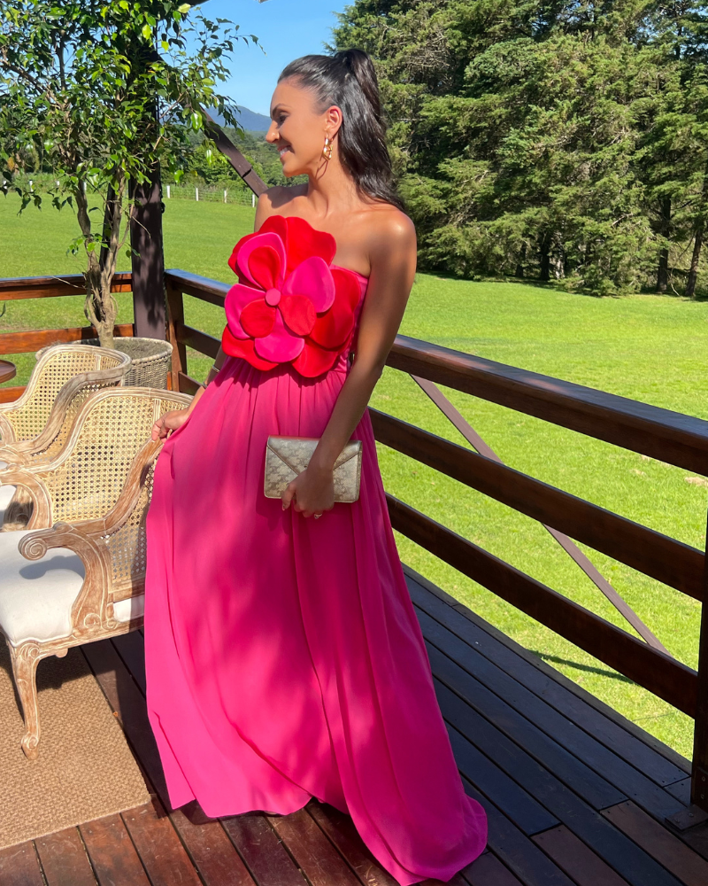 vestido flor bicolor rosa