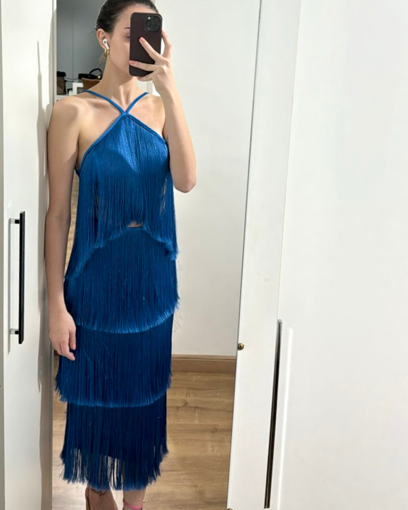 vestido franjas azul