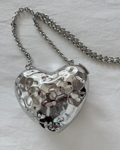 bolsa coração prata