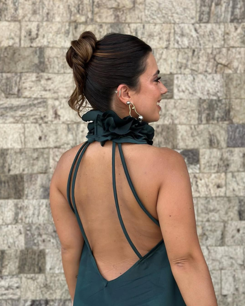 vestido gola removível verde