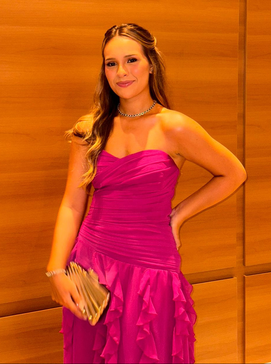 Vestido corset plissado fúxia