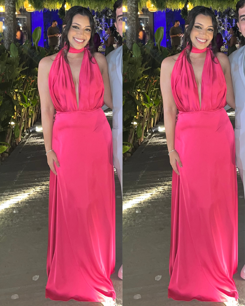 vestido amarração traseira rosa pink
