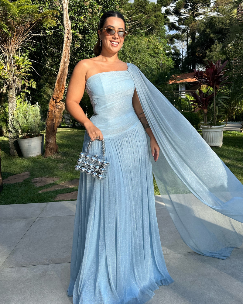 vestido lurex capa azul