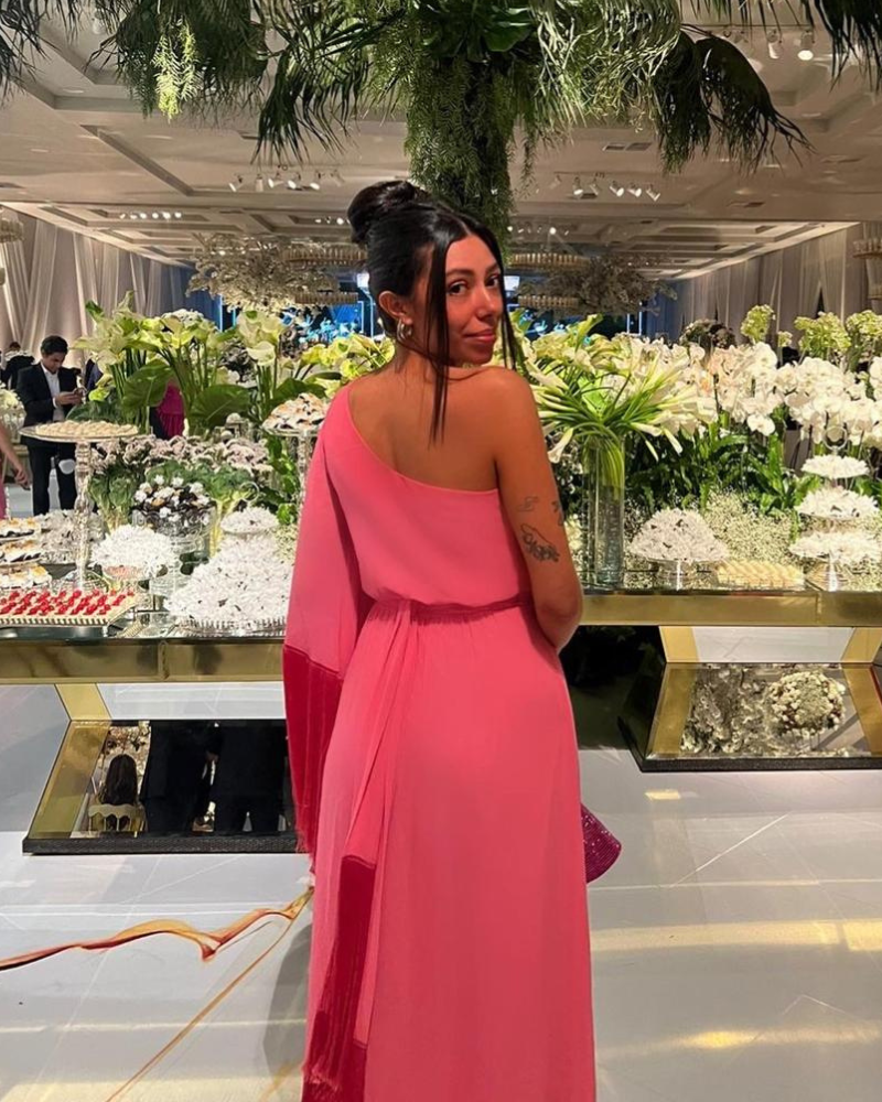 vestido manga franjas pink