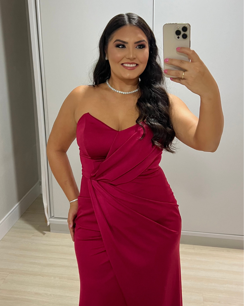 vestido drapeado tomara que caia