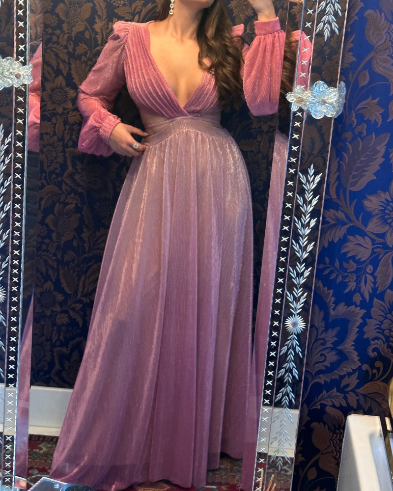 vestido recortes lurex rosa