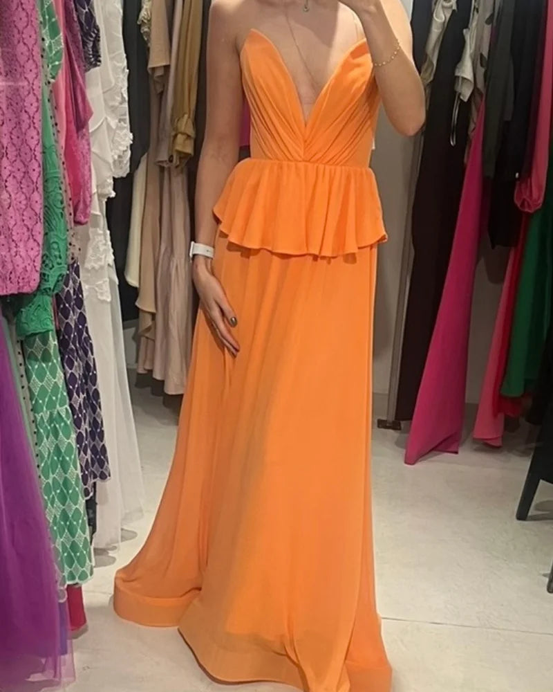 vestido decote v laranja