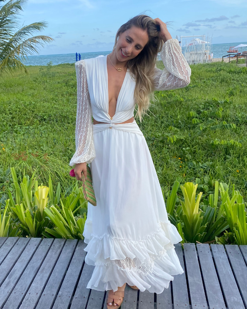 vestido detalhe camadas branco