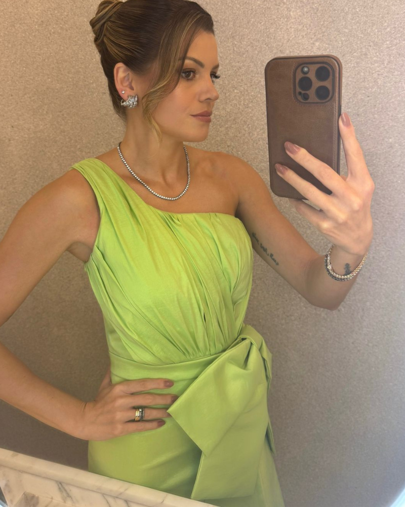 vestido laço drapeado verde lima
