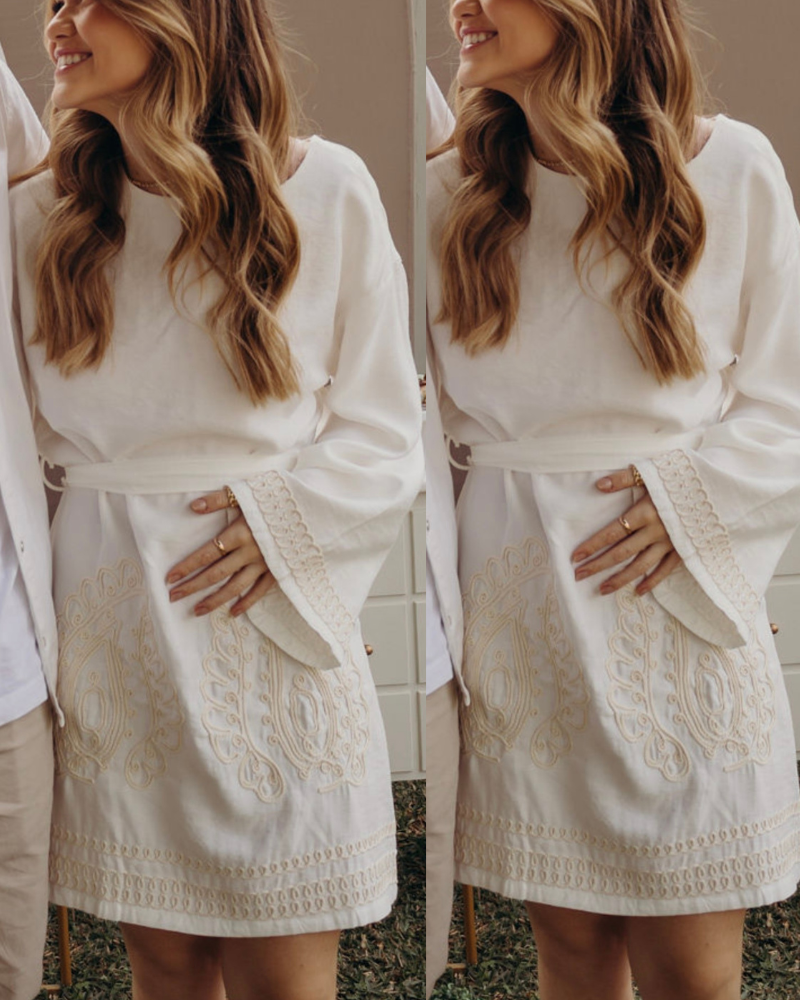 vestido mangas bordado branco