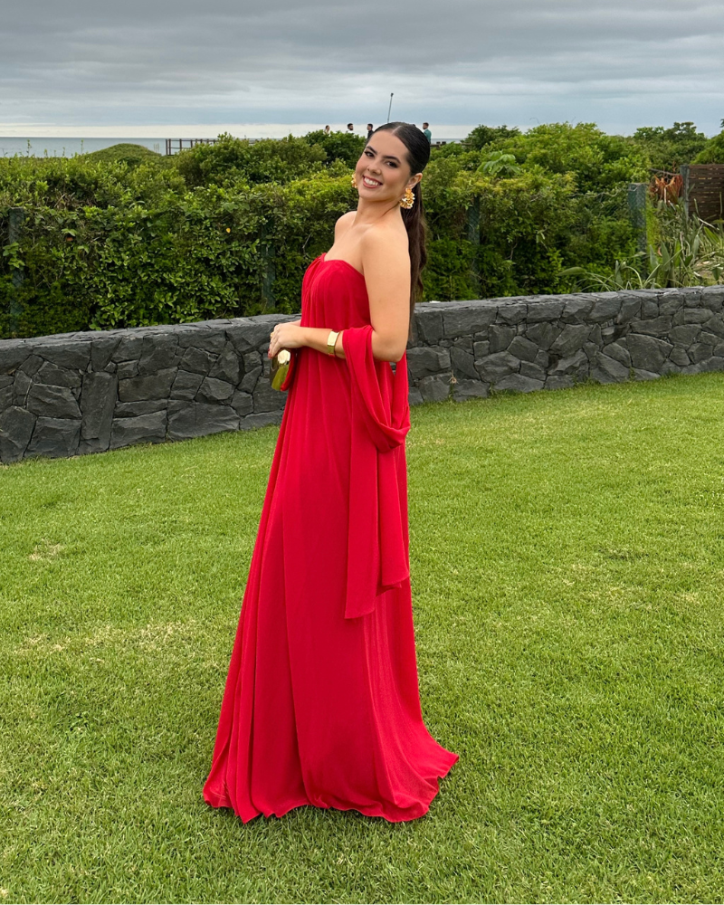 vestido tomara que caia capa vermelho