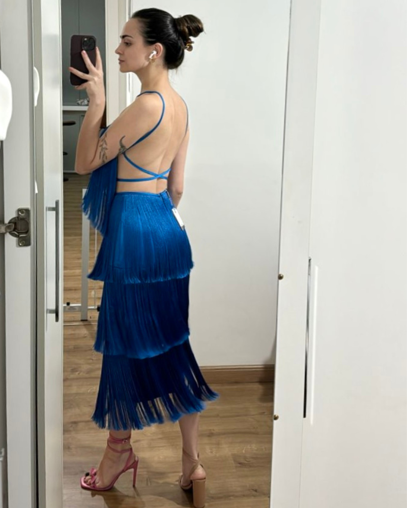 vestido franjas azul