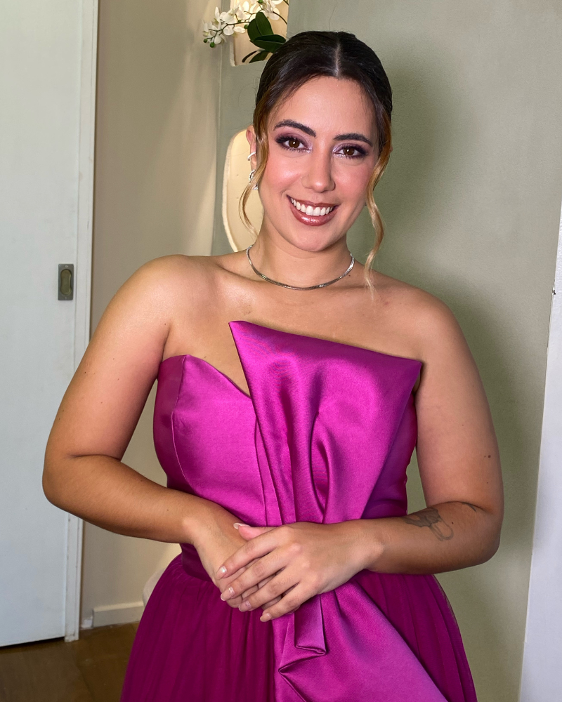 vestido laço fucsia