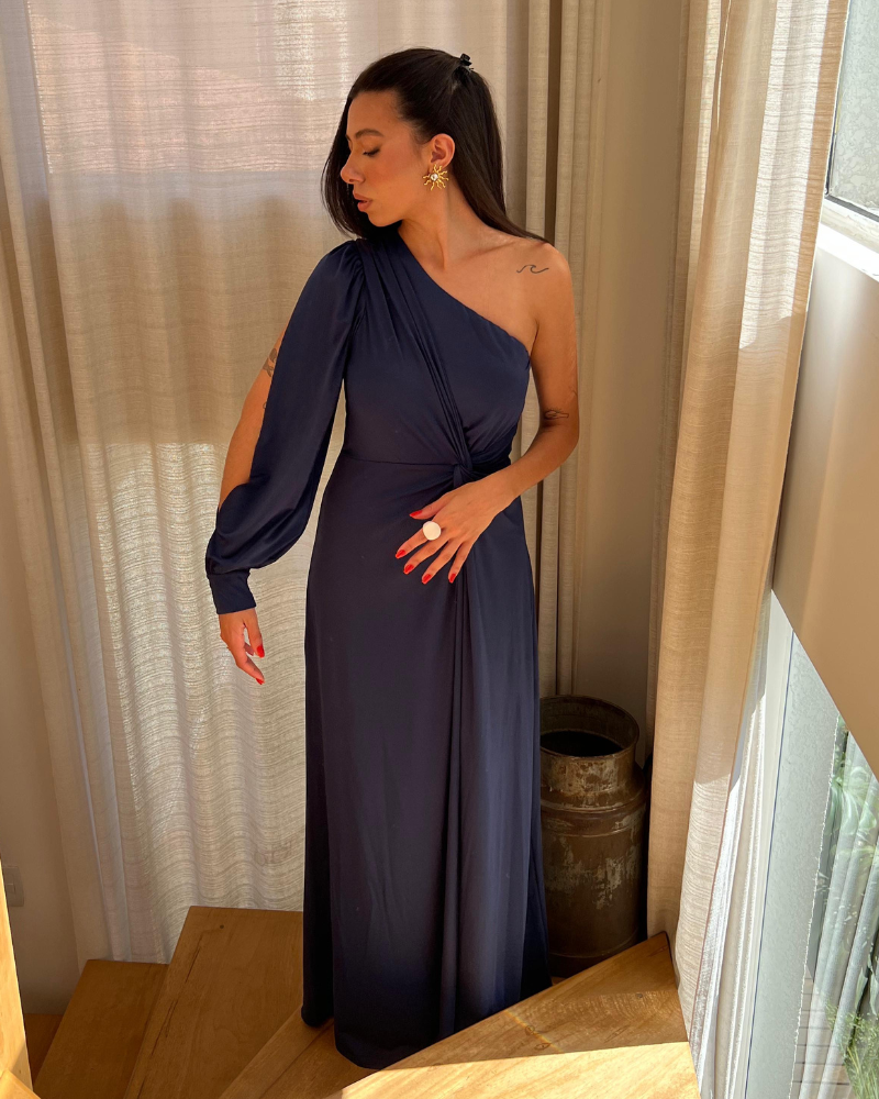 vestido um ombro só azul