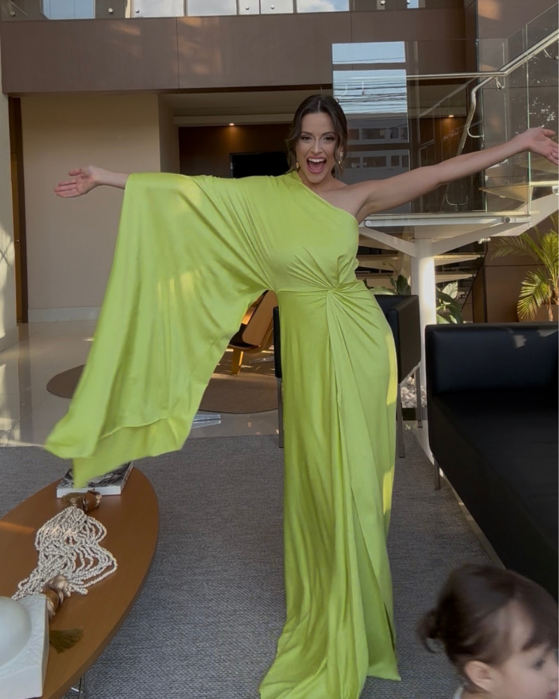 vestido um ombro só verde lima
