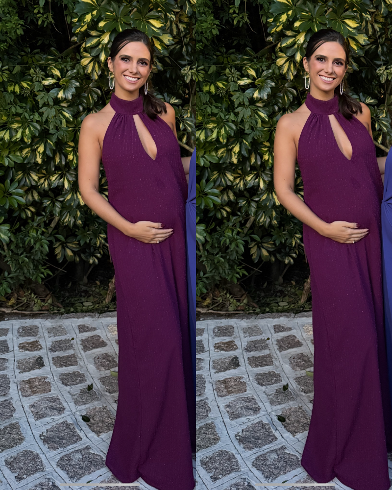 vestido frente única lurex roxo