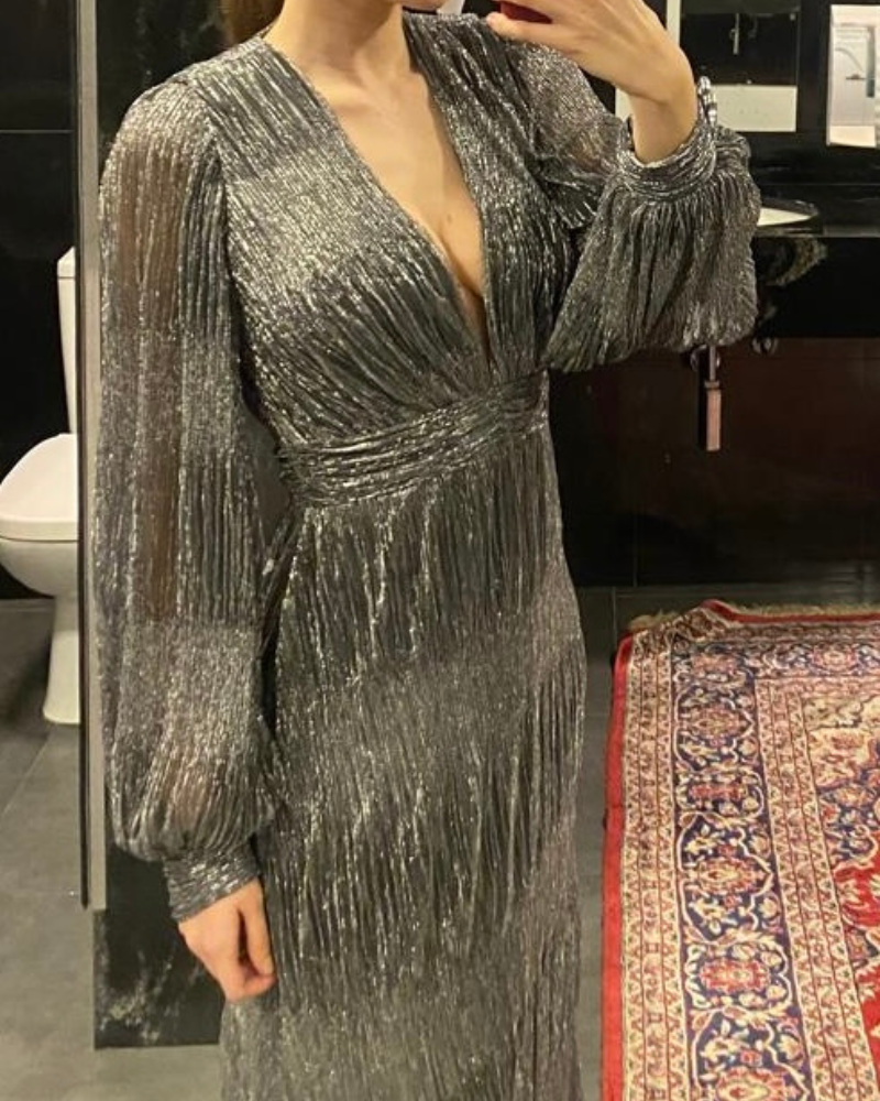 vestido lurex com manga removível cinza