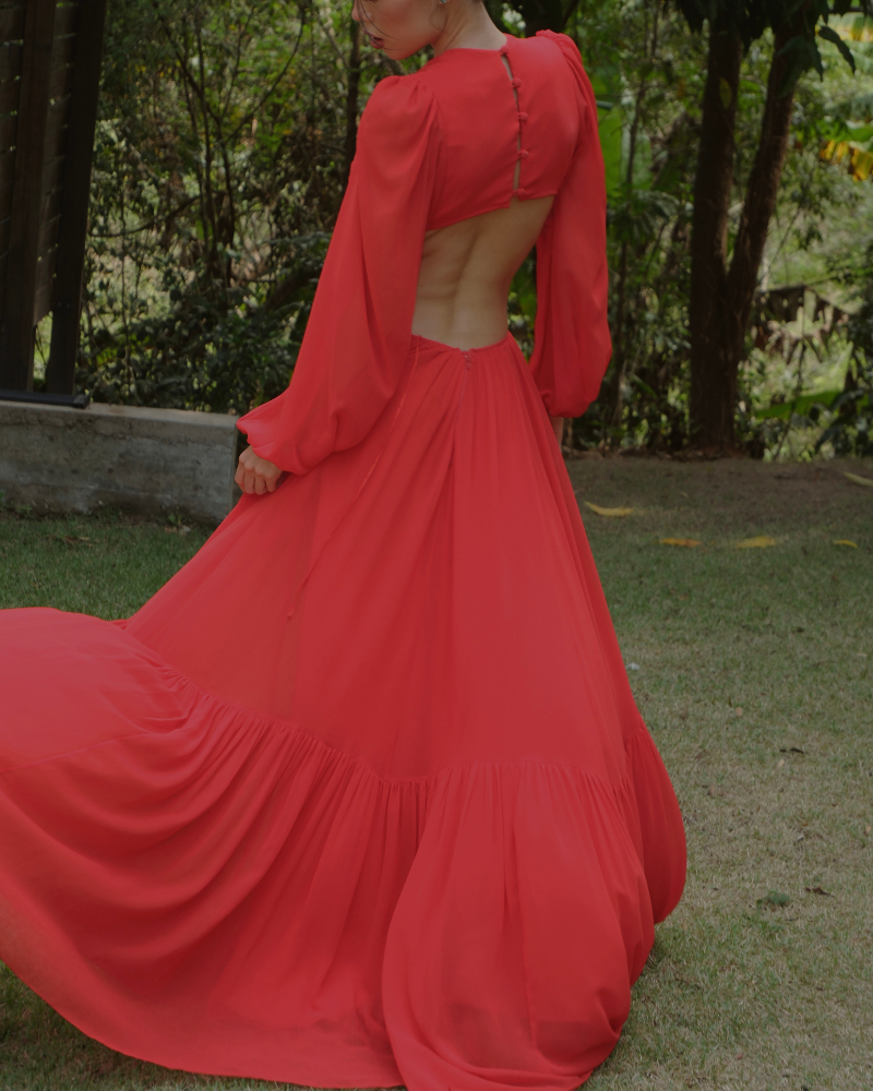 vestido costas abertas vermelho