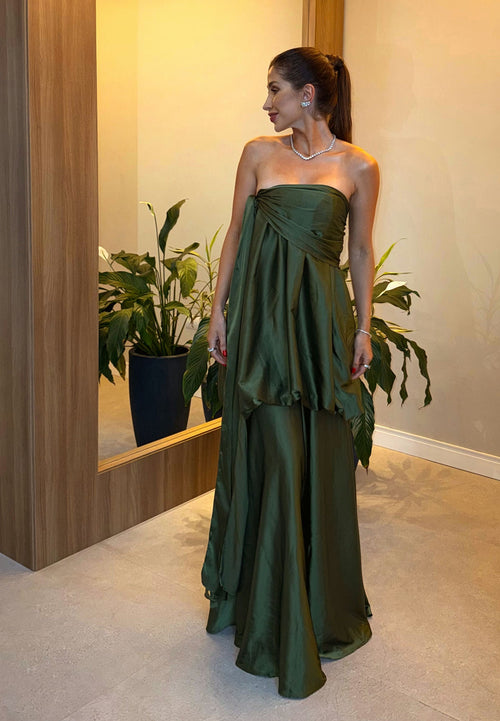 vestido balonê amarração verde