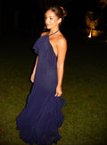 Vestido azul marinho plissado tamanho M 38