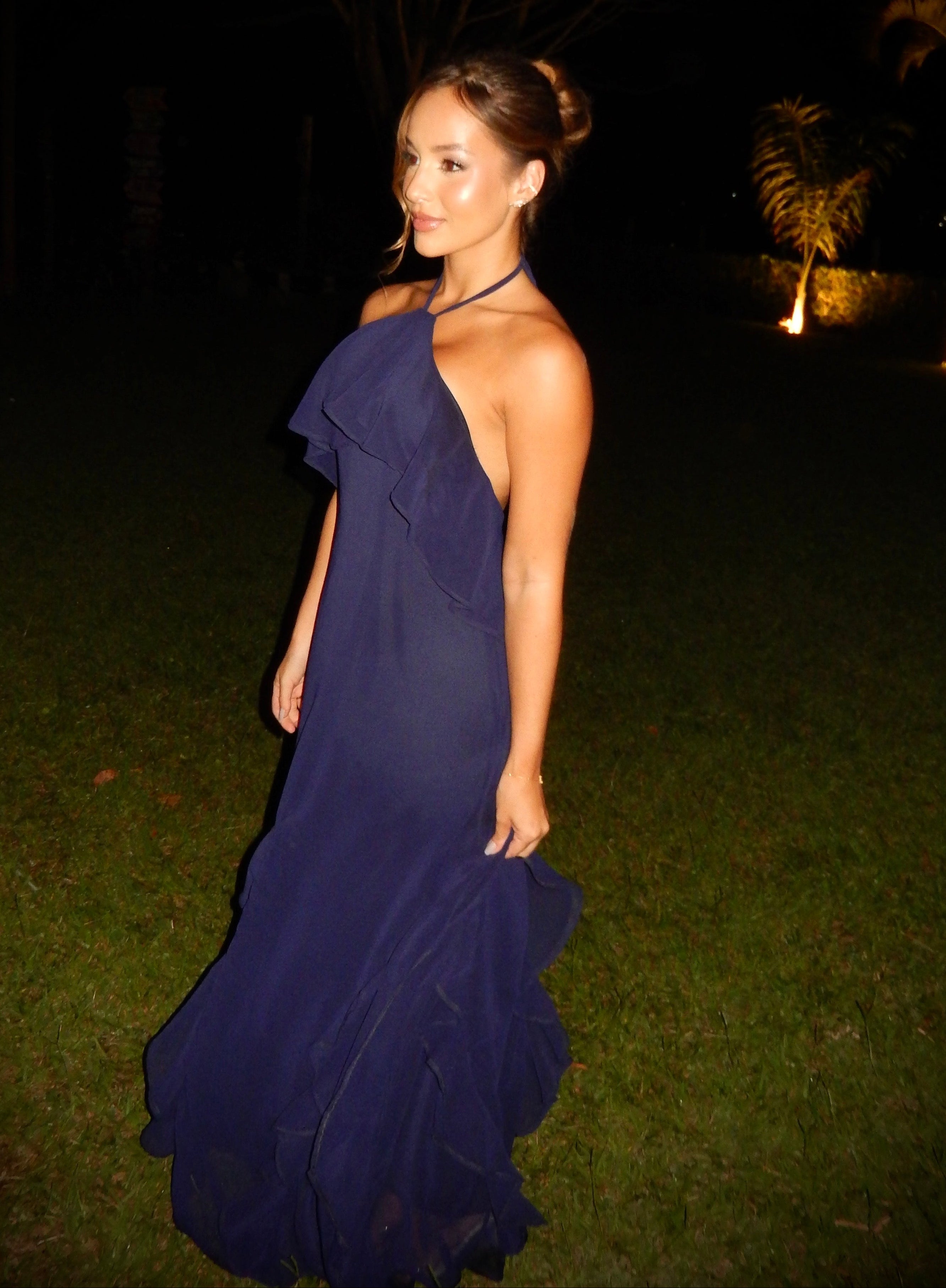 Vestido azul marinho plissado tamanho M 38