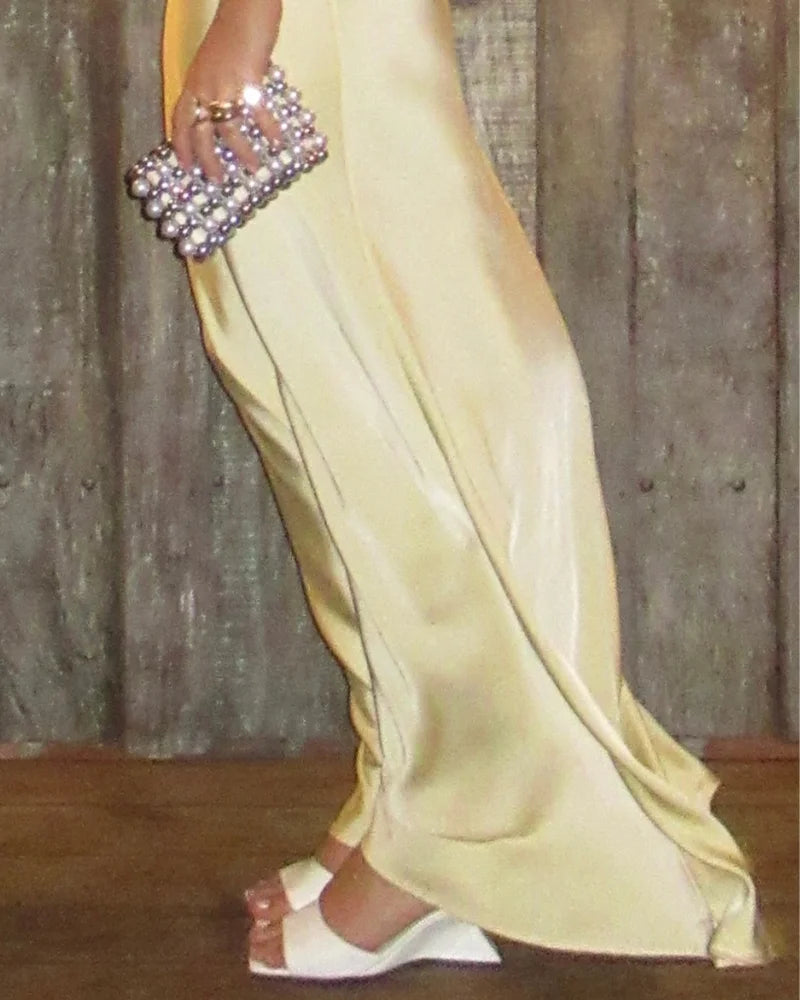 vestido costas abertas amarelo manteiga