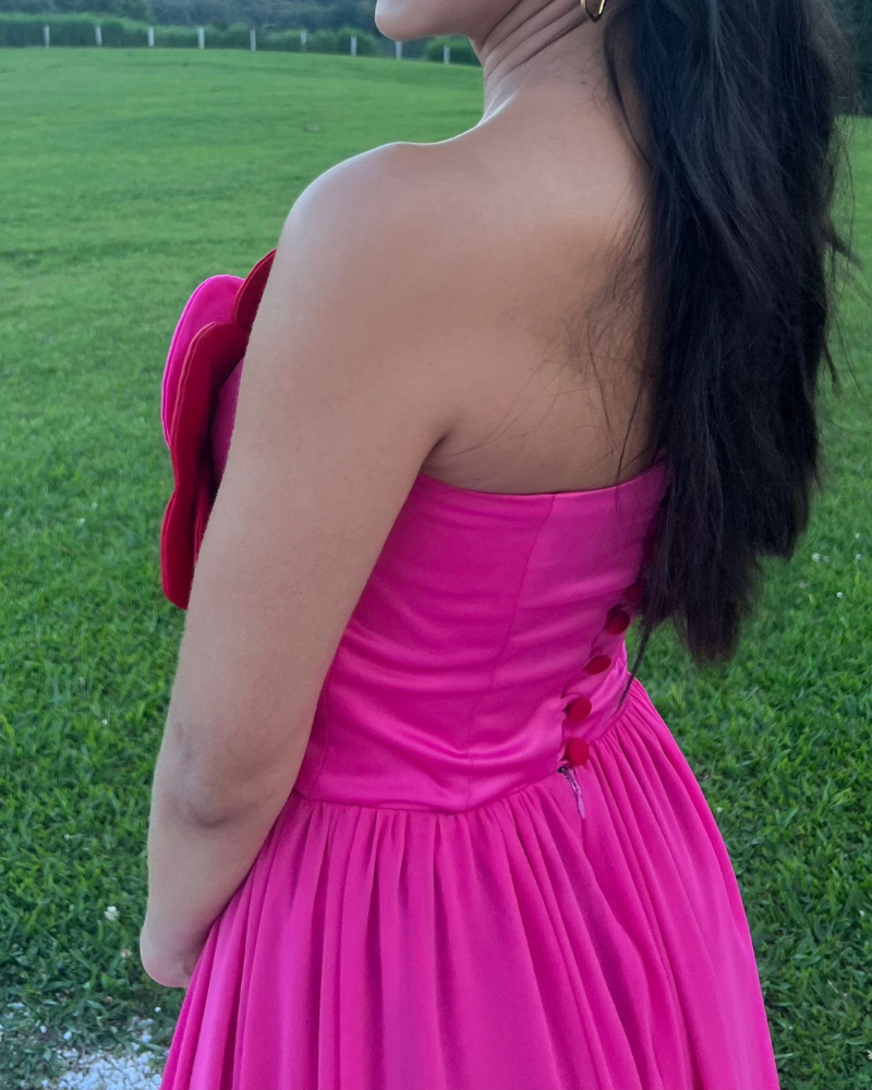 vestido flor bicolor rosa