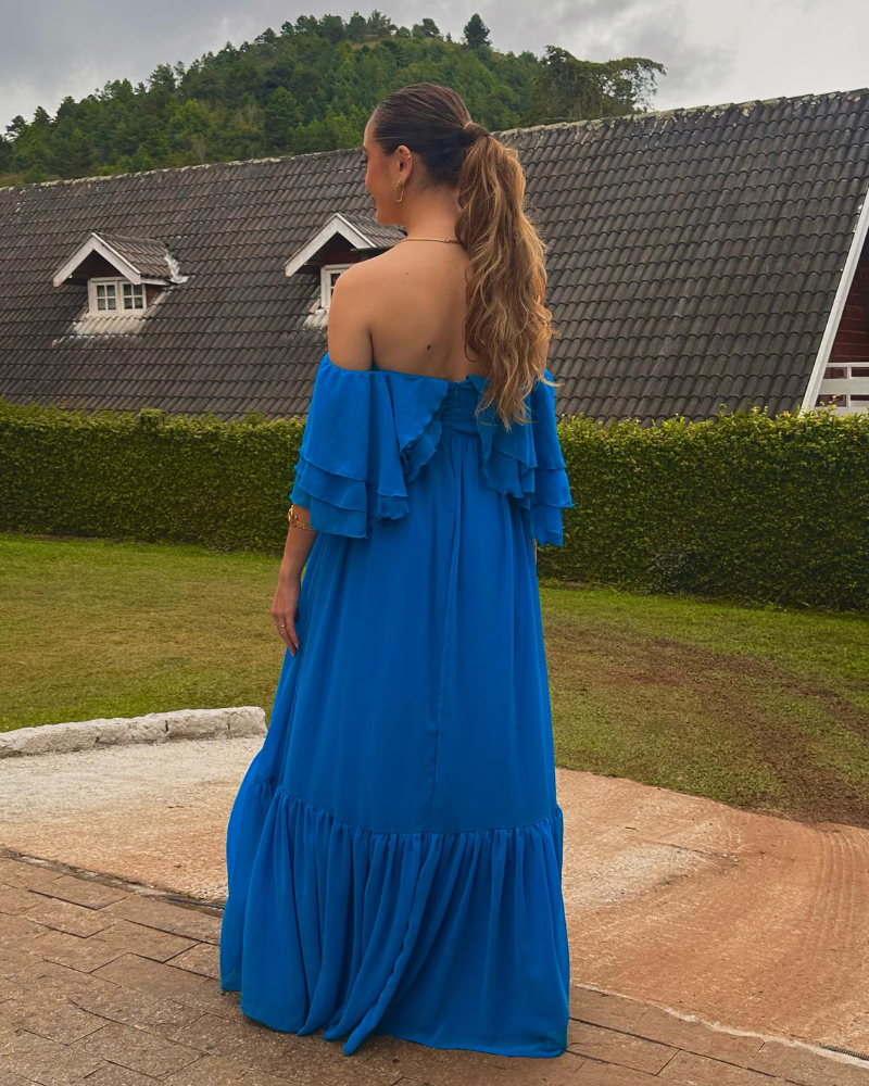 vestido babados azul