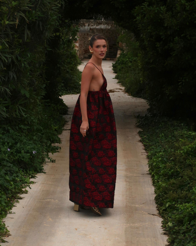 vestido jacquard floral ganni
