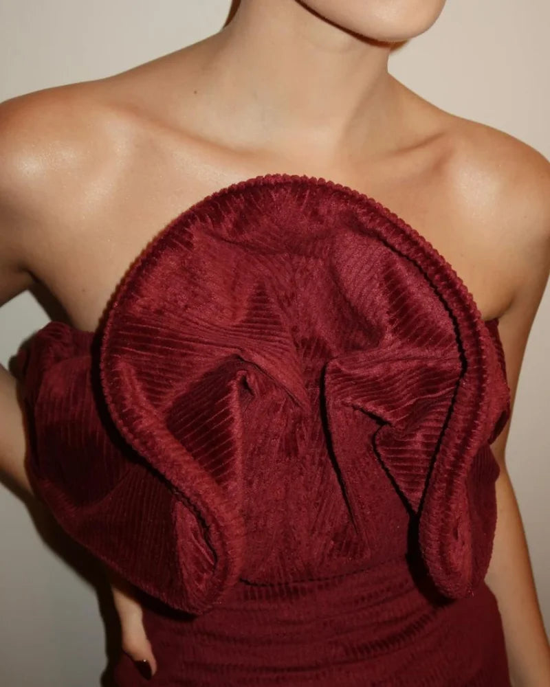 vestido petala bordo