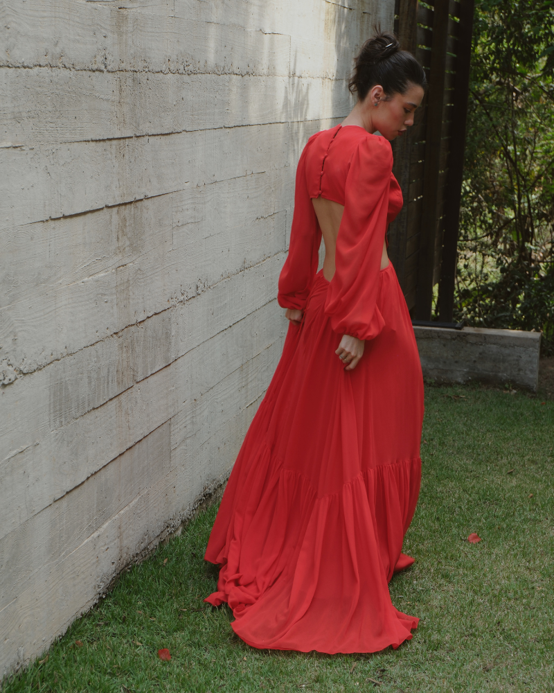 vestido costas abertas vermelho