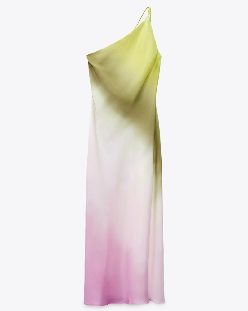 vestido degradê verde e rosa