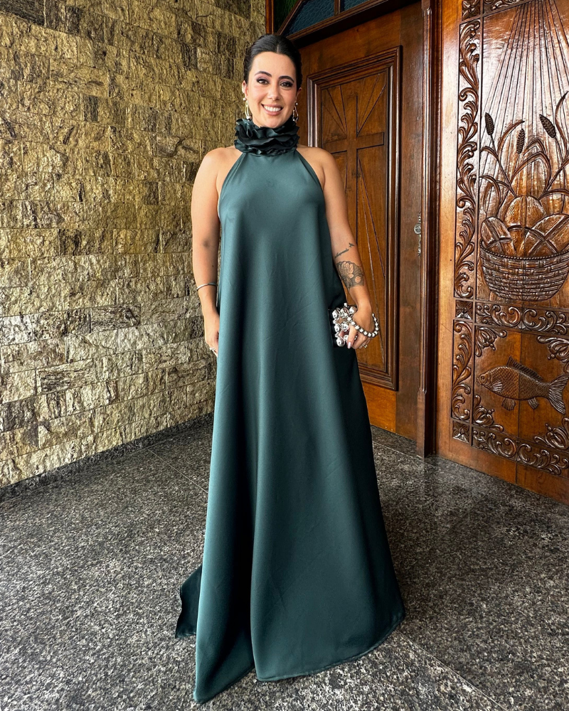 vestido gola removível verde