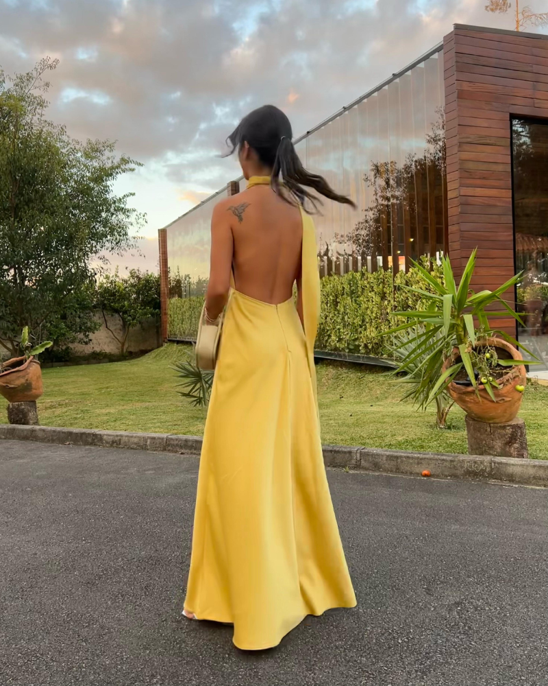 vestido amarração amarelo