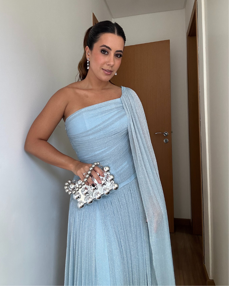 vestido lurex capa azul