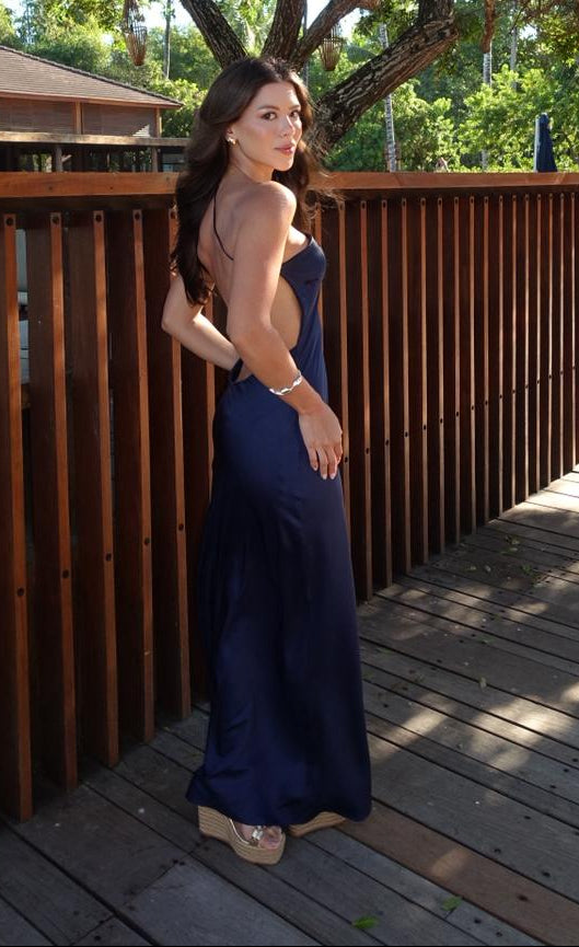 vestido azul de seda 9Acompanha laço removível)