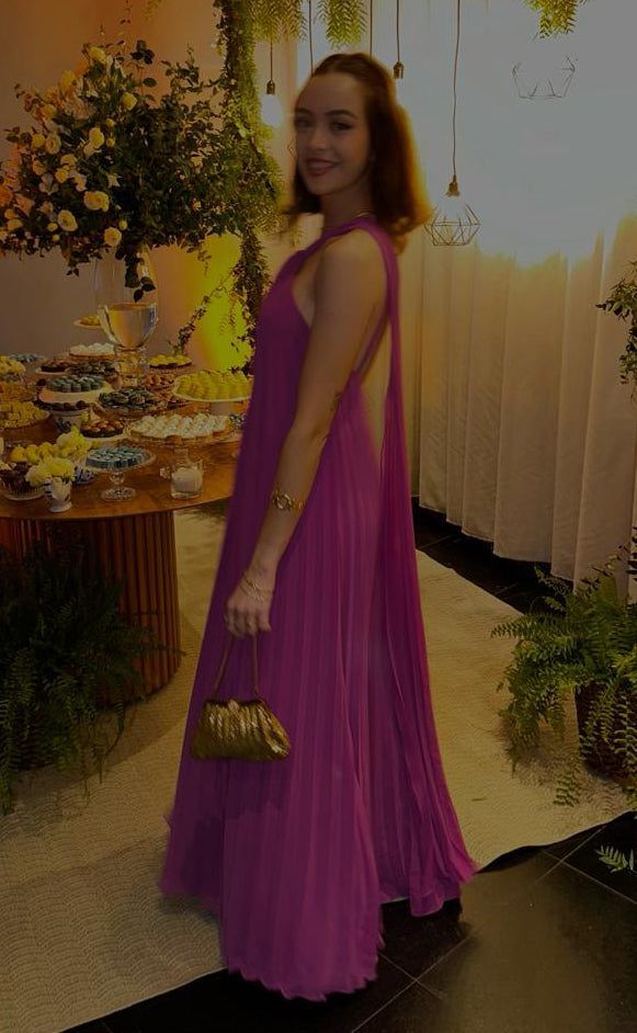 Vestido rosa plissado