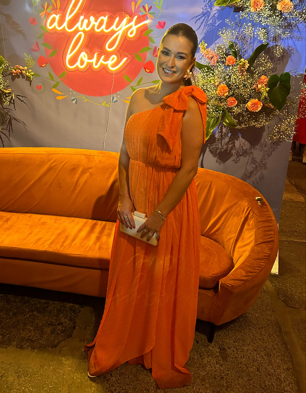 vestido laço fluído laranja