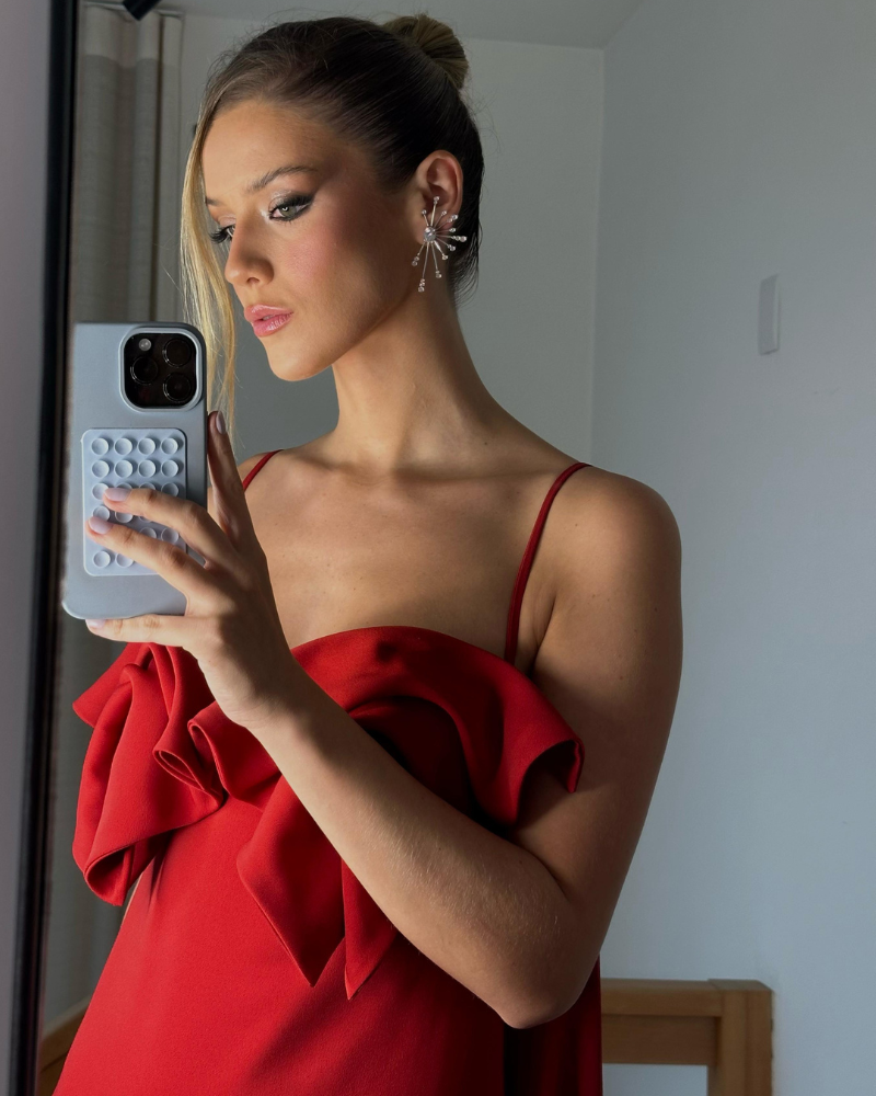 vestido detalhe busto vermelho
