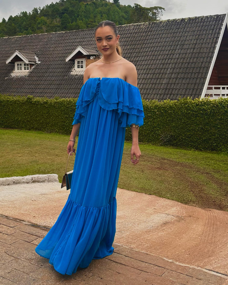 vestido babados azul