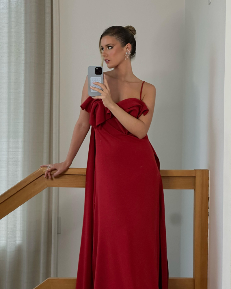 vestido detalhe busto vermelho
