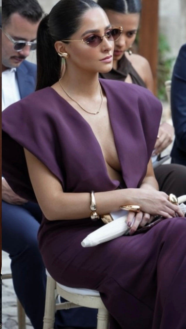 vestido ombreiras roxo